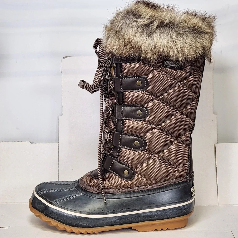 Bearpaw McKinley Boots Women Size 5 Brown Waterproof Insulated Winter Faux Fur